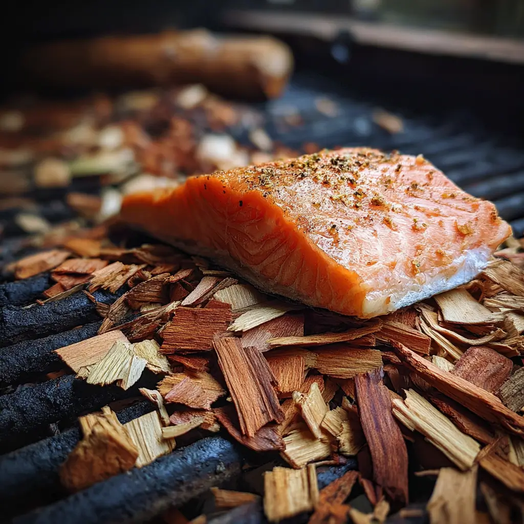 Best Woods for Smoking Salmon (Flavor Profiles Explained) 3 Alder wood chips smoking salmon on grill