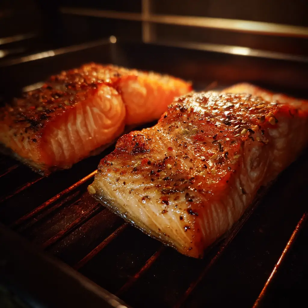Alder wood smoking salmon process in smoker