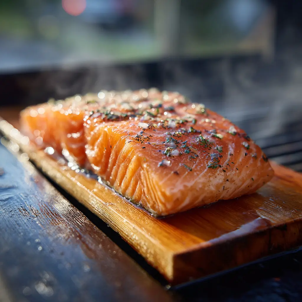 cedar wood for smoking salmon preparation on plank
