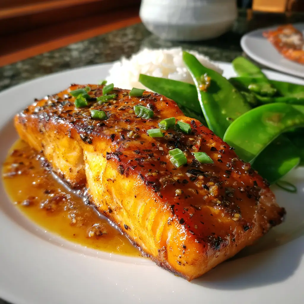 Cheesecake Factory miso salmon served with snow peas and sake butter sauce
