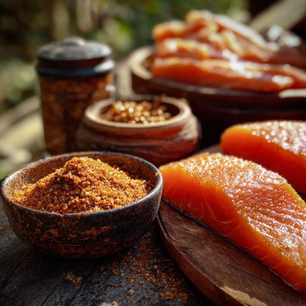 Homemade smoked salmon rub with paprika and brown sugar
