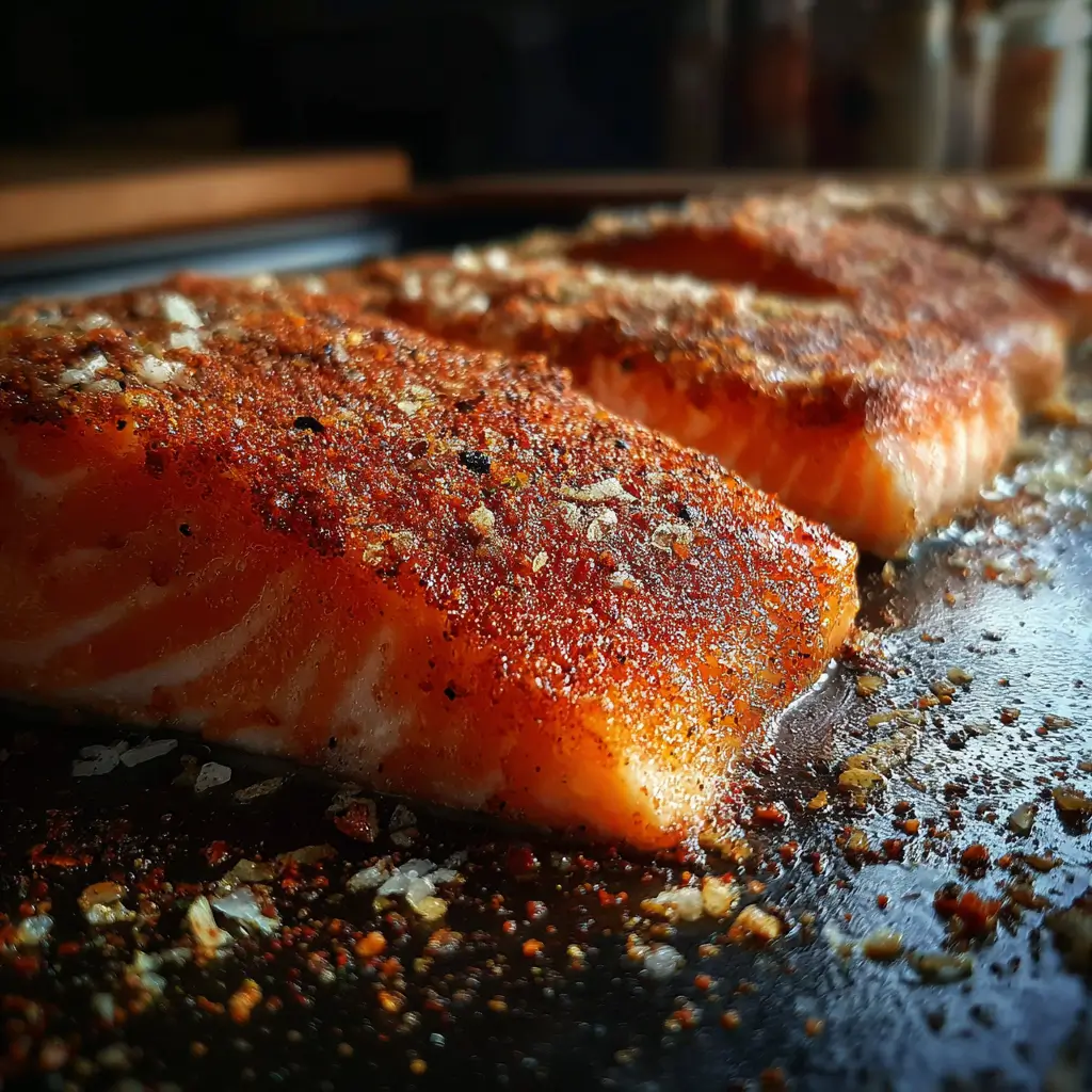 salmon dry rub recipe on fresh salmon fillet