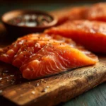 smoked salmon nutrition comparison on wooden board