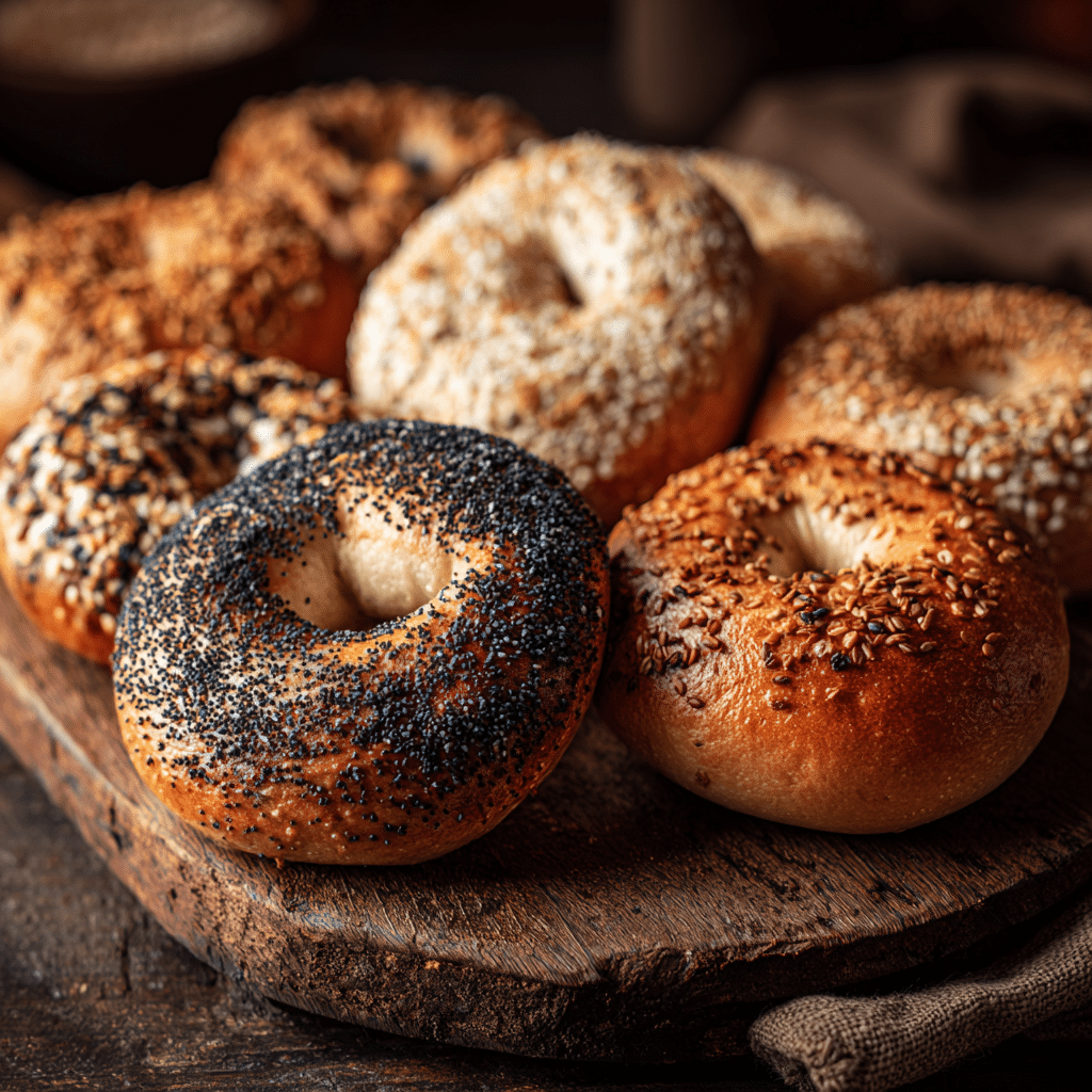 assorted bagels for smoked salmon bagel breakfast
