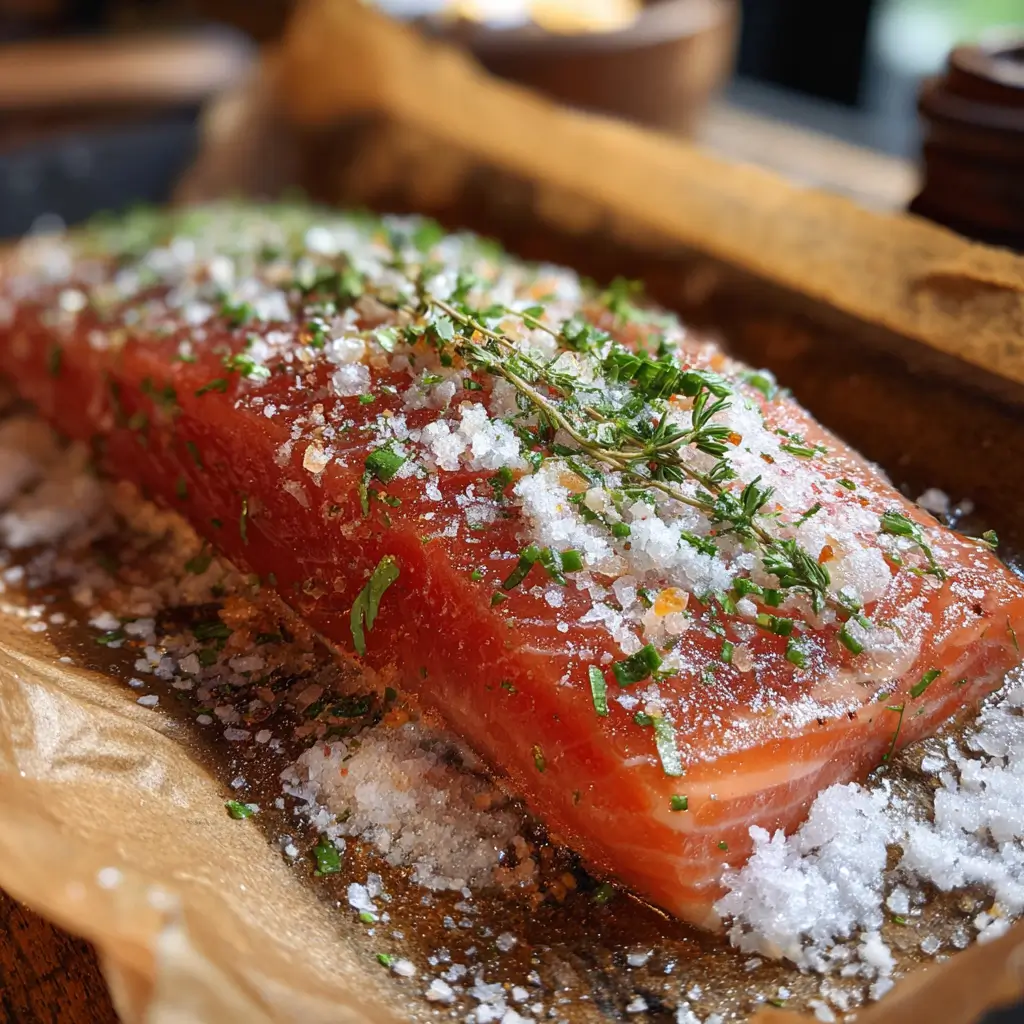 Preparing salmon for smoking with hickory wood brine