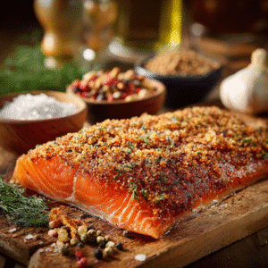brown sugar smoked salmon rub on fresh salmon fillet