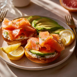 Easy smoked salmon breakfast with bagel and cream cheese