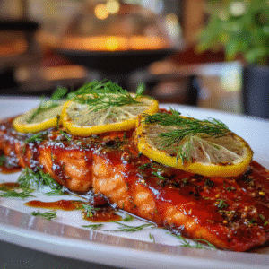 Traeger smoked salmon glazed with marinade