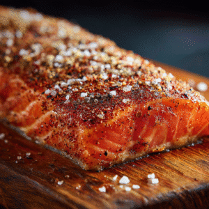 Fresh salmon fillet with homemade dry rub seasoning mix