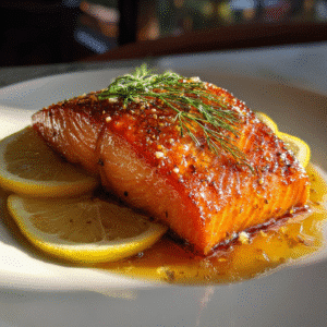 serving Traeger brown sugar smoked salmon with lemon and dill