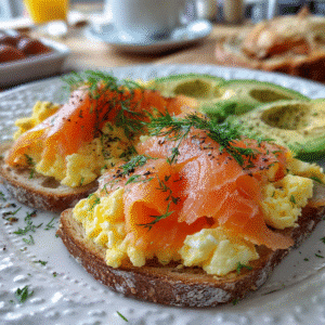 smoked salmon and eggs breakfast on plate