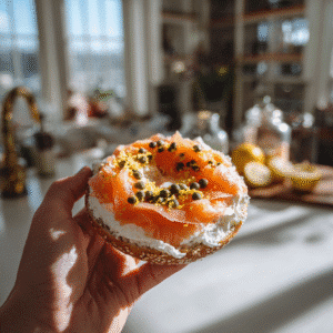 smoked salmon bagel toppings with cream cheese and capers
