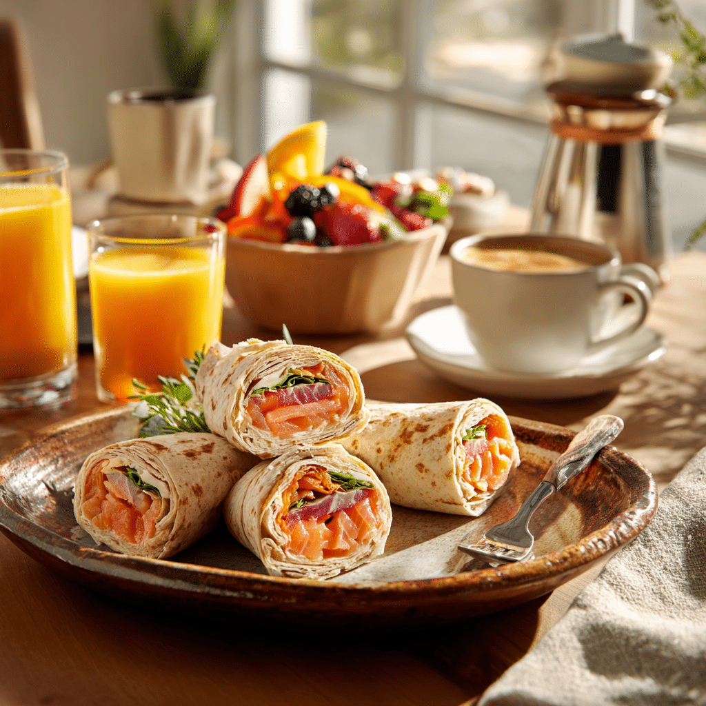 smoked salmon breakfast wrap brunch platter