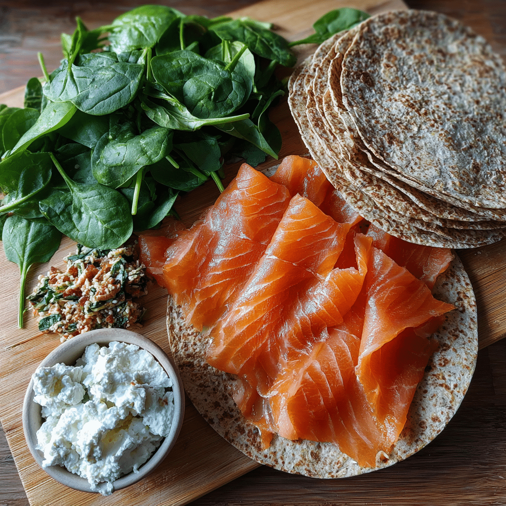 ingredients for smoked salmon breakfast wrap