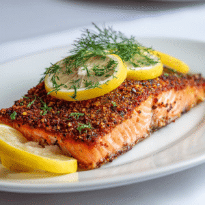 Smoked salmon with crispy crust made from homemade rub