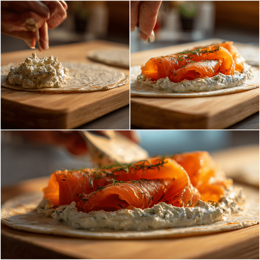 Smoked Salmon Cream Cheese Wrap – A Breakfast Classic with a Modern Twist 3 assembling a smoked salmon cream cheese wrap