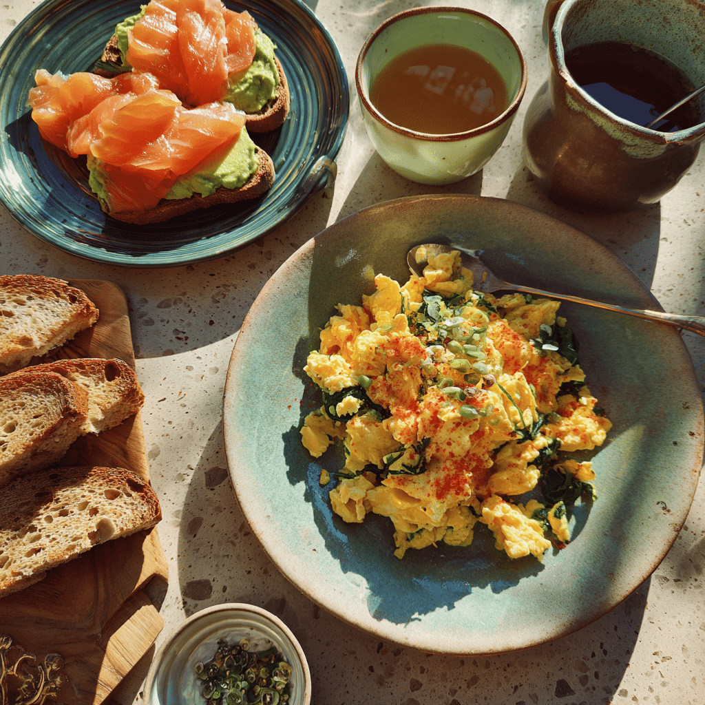 breakfast ideas with smoked salmon spinach scrambled eggs