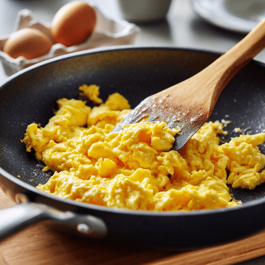 Smoked Salmon Scrambled Eggs on Toast: A Luxurious Breakfast Made Simple 3 creamy scrambled eggs cooking in a pan for smoked salmon toast