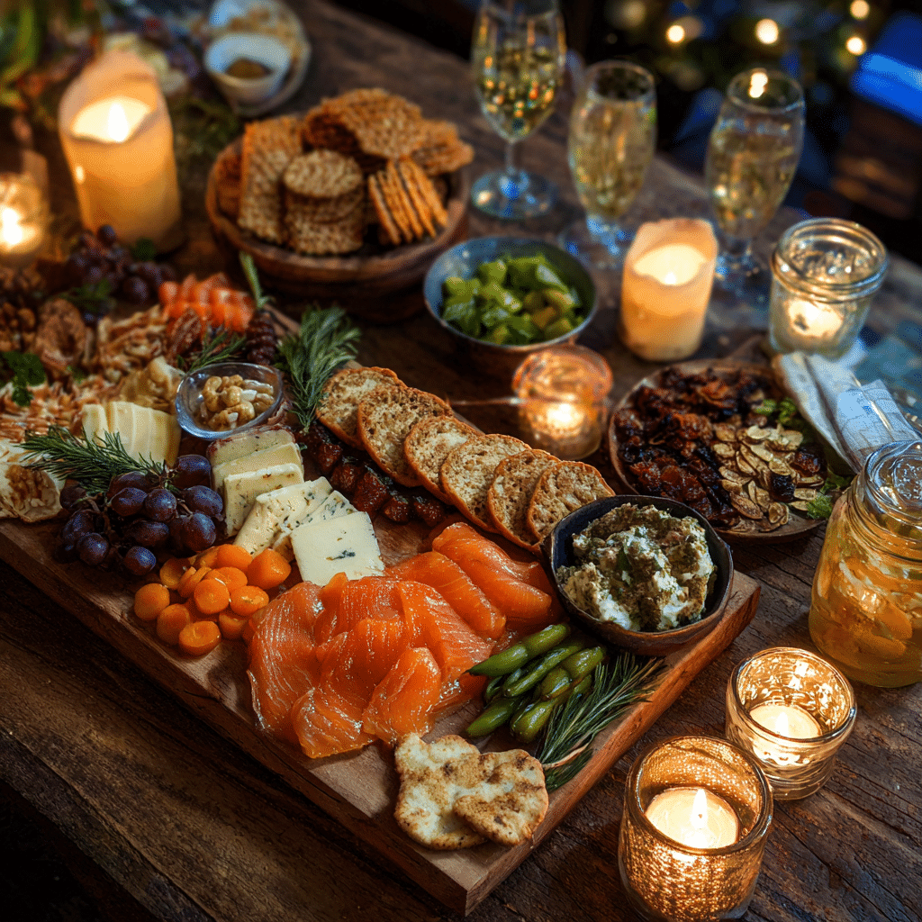 festive smoked salmon charcuterie board for hosting