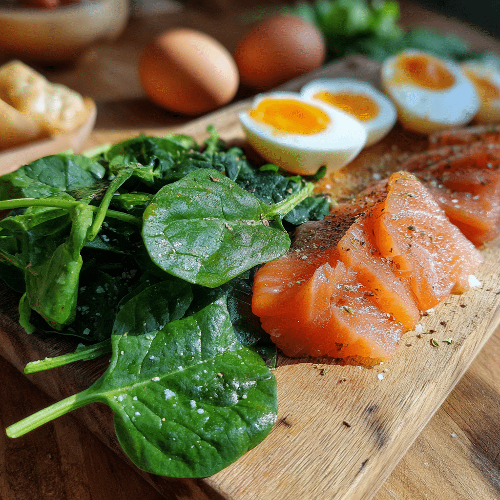 ingredients for smoked salmon spinach scrambled eggs