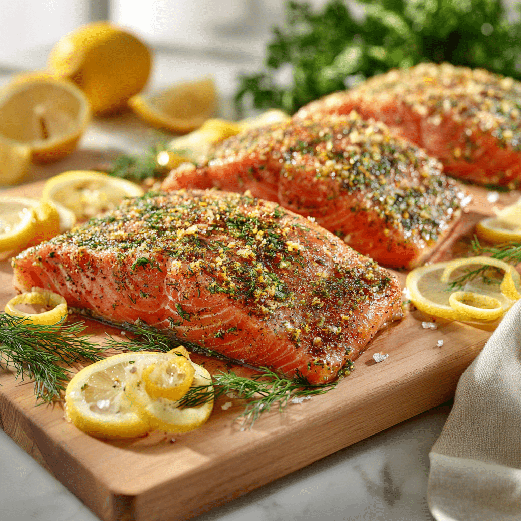 Master the Smoked Salmon Rub Recipe: 7 Blends for Perfect Flavor 5 lemon herb smoked salmon rub on raw salmon fillet