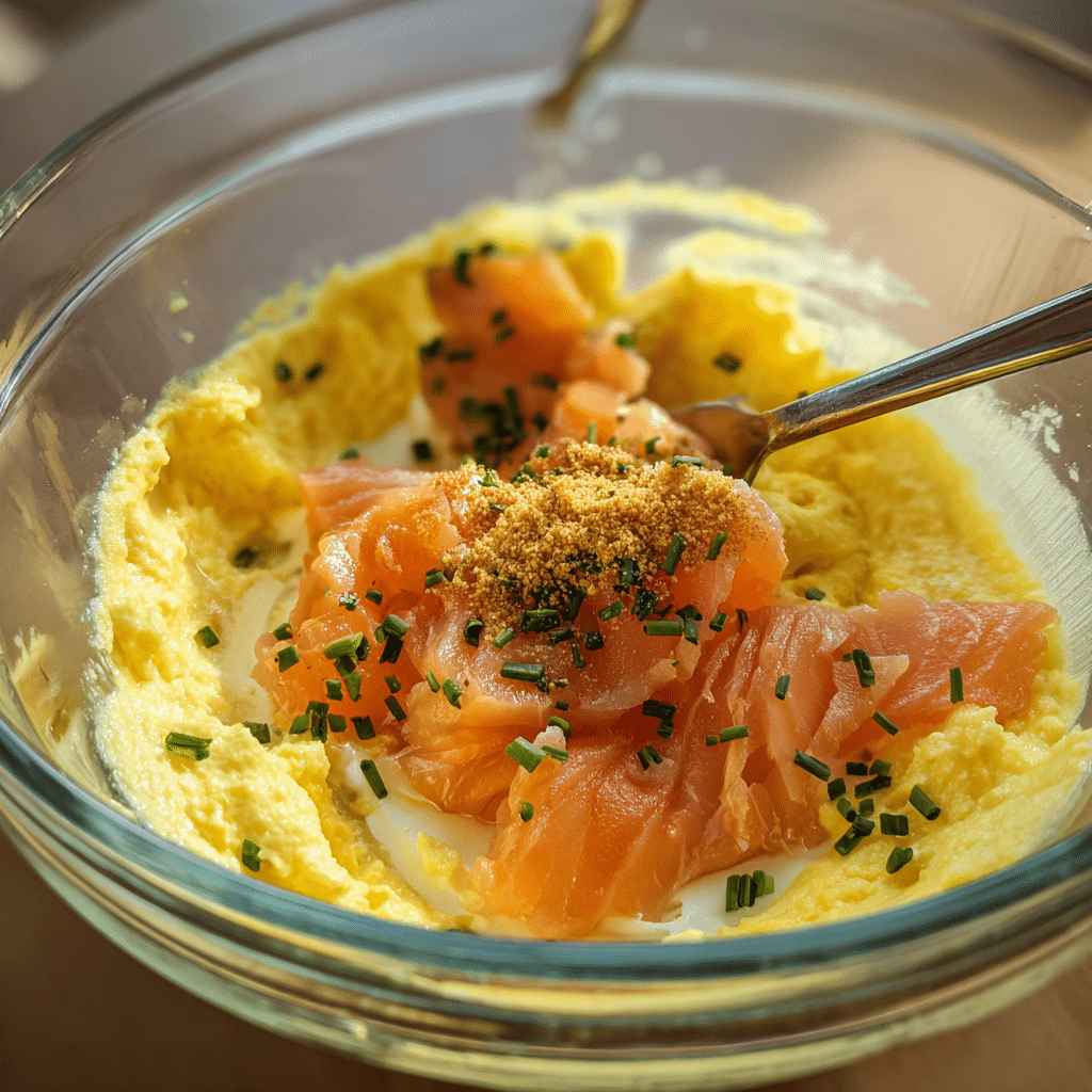 Smoked Salmon Deviled Eggs: A Gourmet Twist on a Classic Favorite 3 mixing yolks and smoked salmon for deviled eggs filling