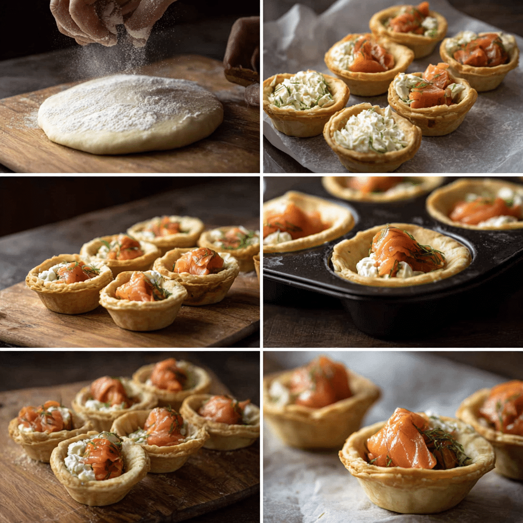 step-by-step smoked salmon tartlets baking process