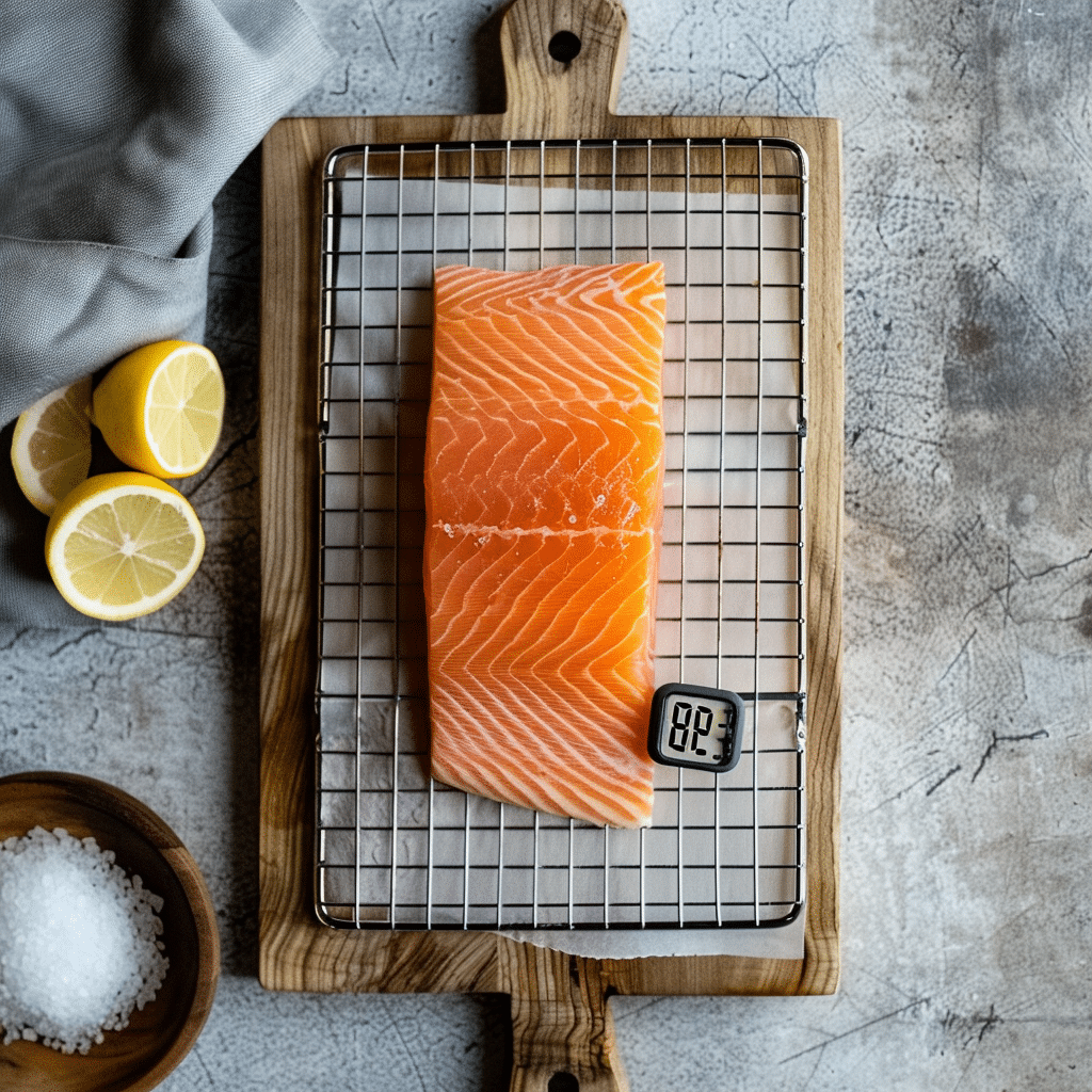 The Ultimate Masterclass: How to Smoke Salmon at Home Like a Pro 7 salmon smoking temperature shown with digital thermometer