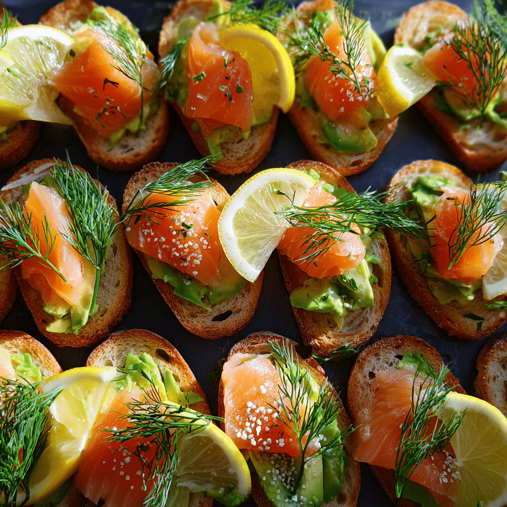 smoked salmon avocado crostini appetizer platter