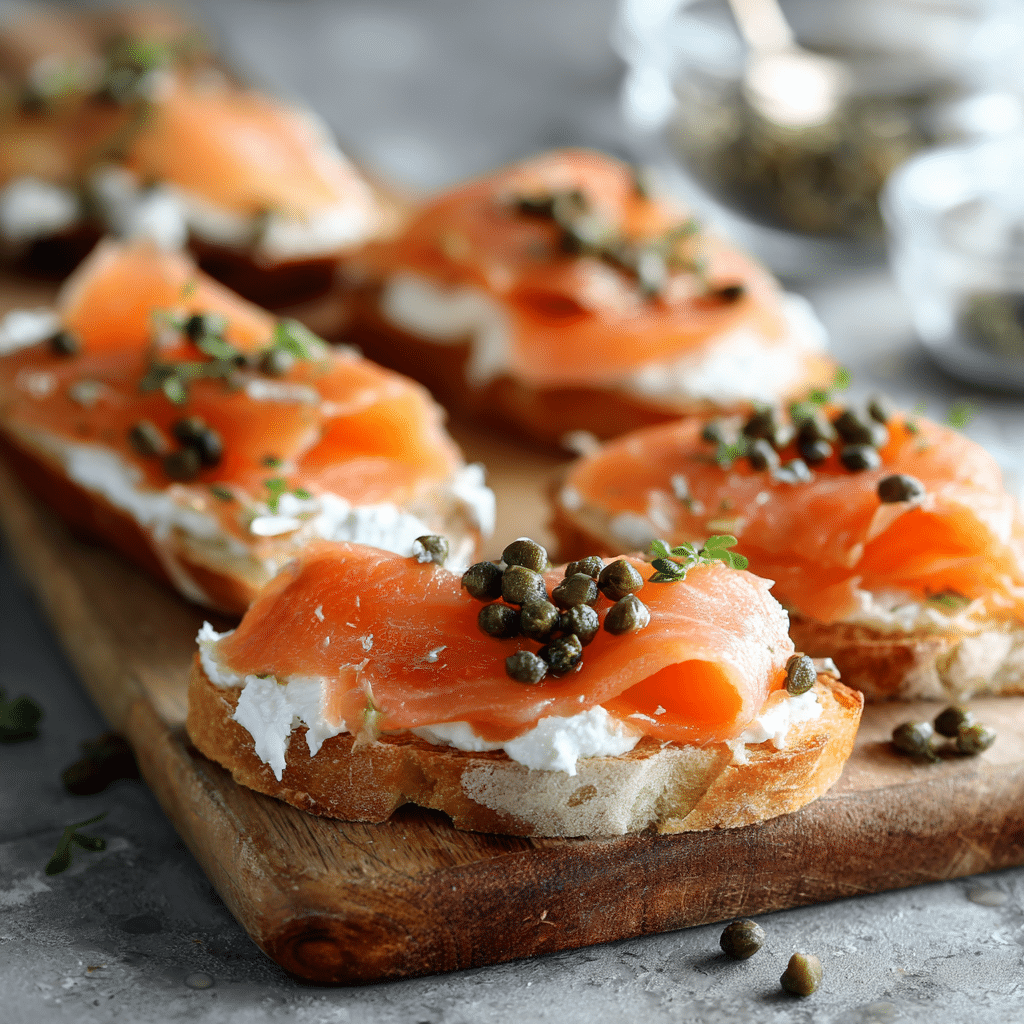 ingredients for smoked salmon caper crostini