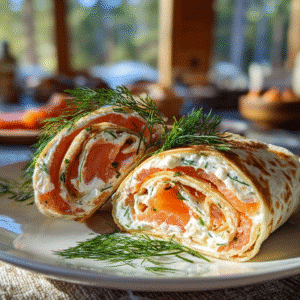 Smoked Salmon Cream Cheese Wrap – A Breakfast Classic with a Modern Twist 4 smoked salmon cream cheese wrap on a breakfast plate