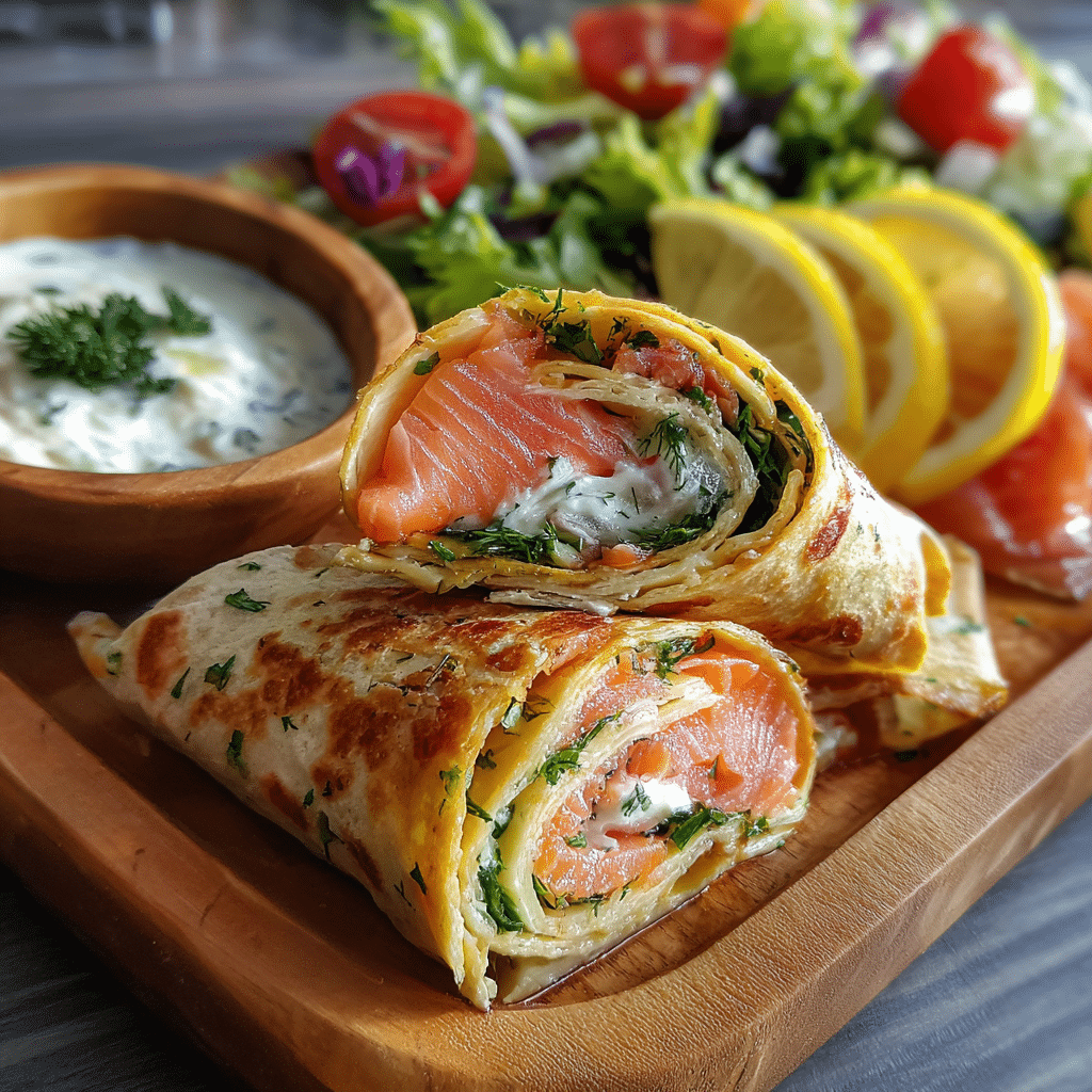 Smoked Salmon Cream Cheese Wrap – A Breakfast Classic with a Modern Twist 5 serving smoked salmon cream cheese wrap with sides