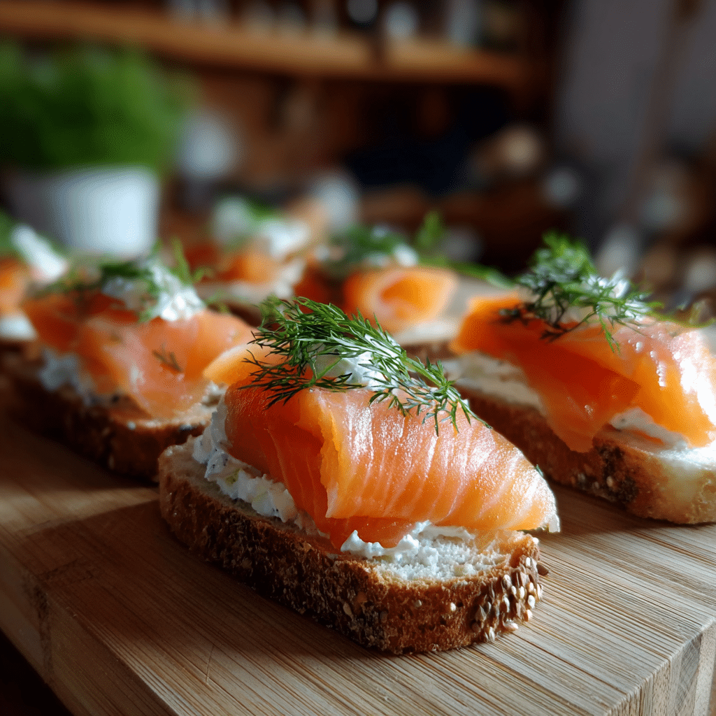 smoked salmon cream cheese crostini ingredients setup