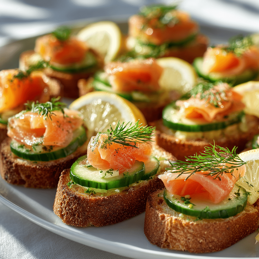 Smoked Salmon Cucumber Crostini: A Light and Elegant Appetizer 3 plated smoked salmon cucumber crostini appetizer platter