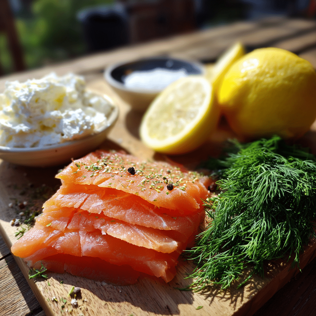 Smoked Salmon Dip and Spread — A Creamy, Flavorful Party Favorite 2 smoked salmon dip ingredients on board