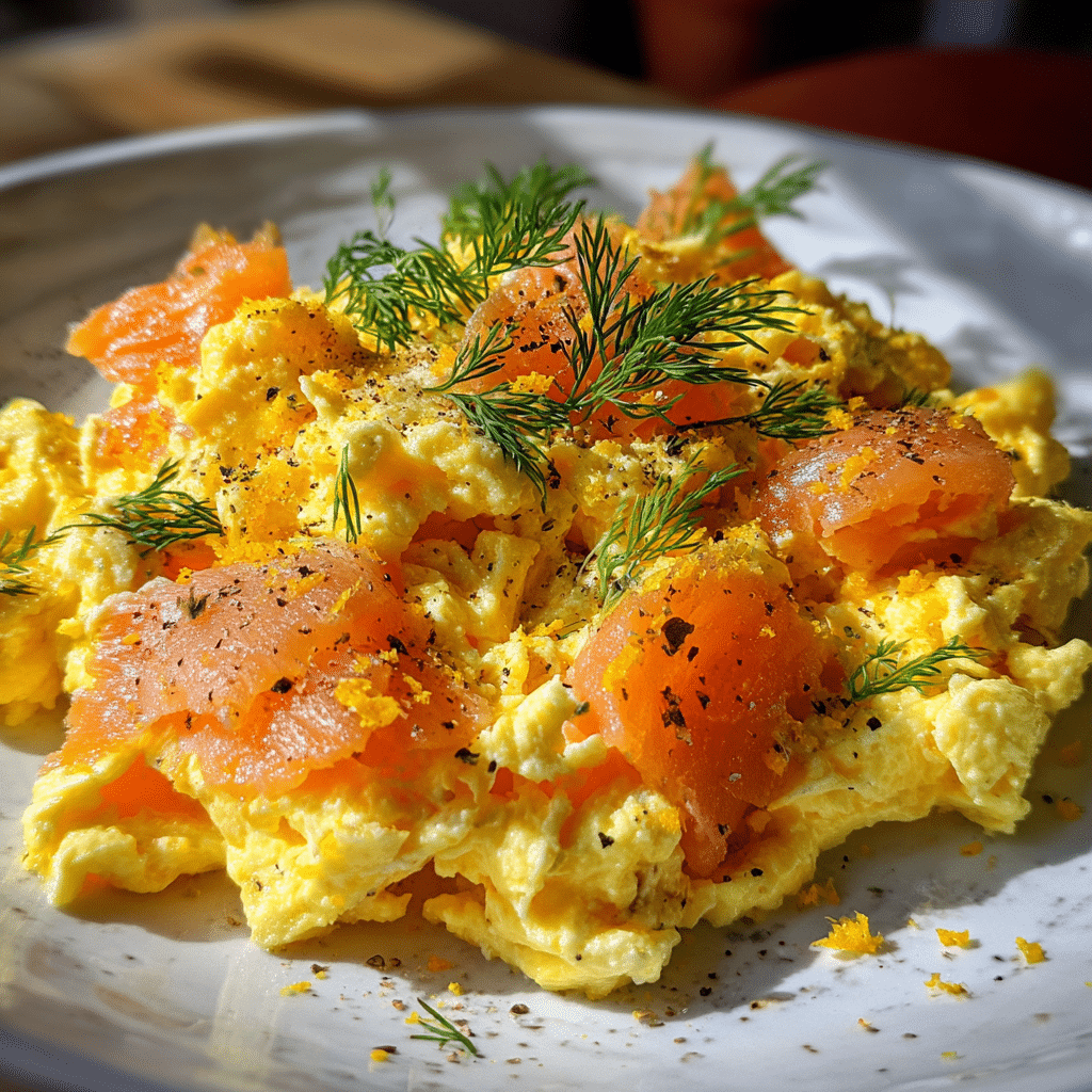 smoked salmon lemon dill eggs breakfast with lemon and dill