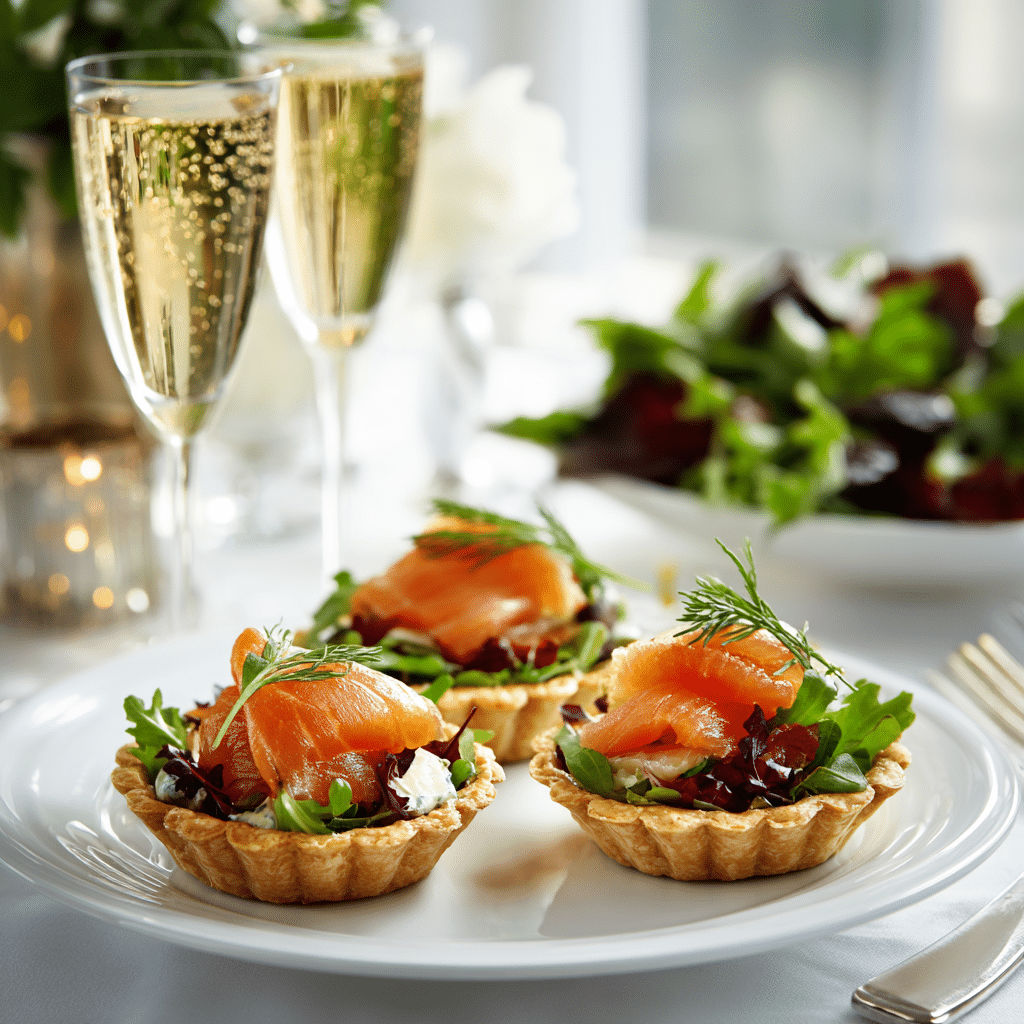 smoked salmon tartlets with salad and drink pairing