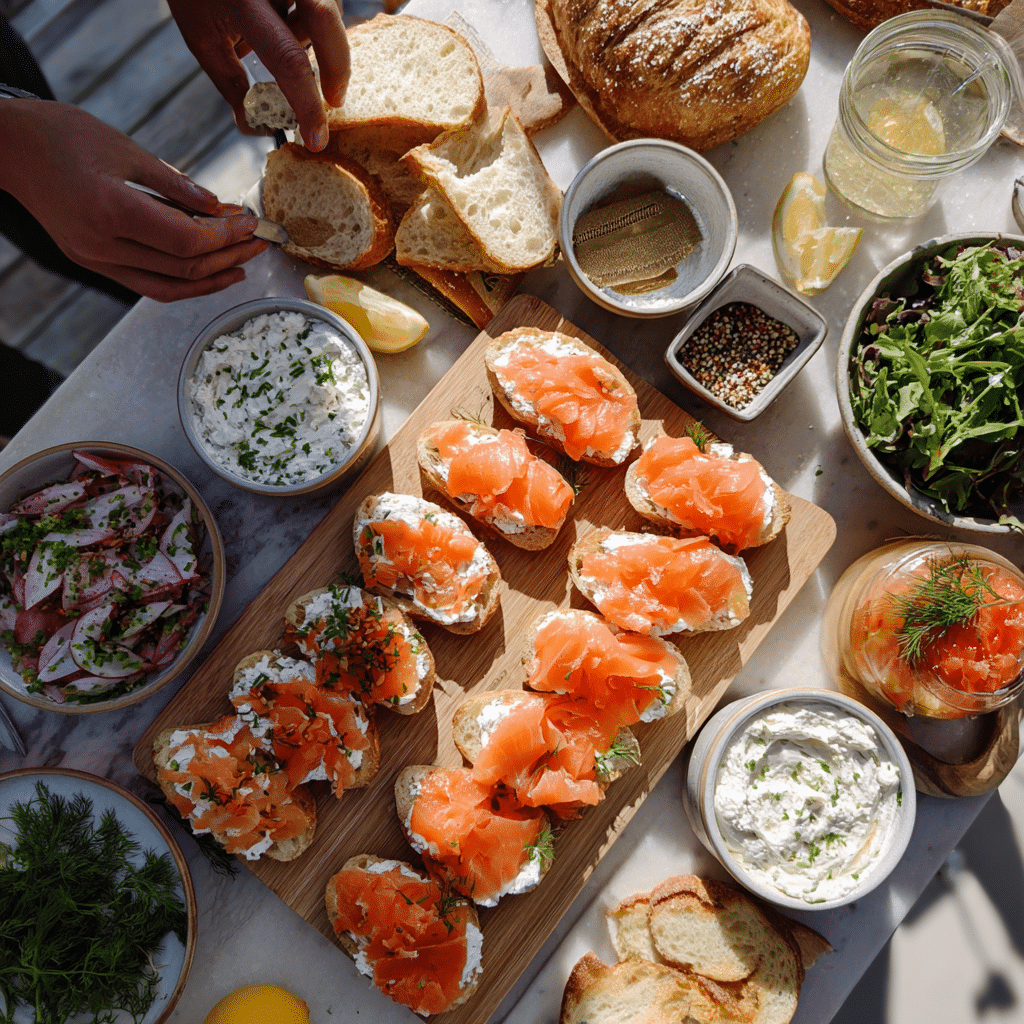 Smoked Salmon Crostini Platter: Elegant, Easy, and Crowd-Pleasing Appetizer Ideas 5 assembling smoked salmon crostini platter